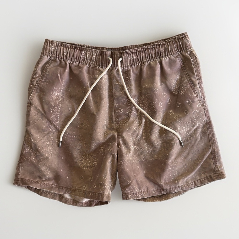 Cotton On Garments Men's Large Brown Paisley Beach Swim Shorts Drawstring